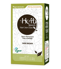 Herb Speedy Color Cream bottle in dark brown for even gray coverage