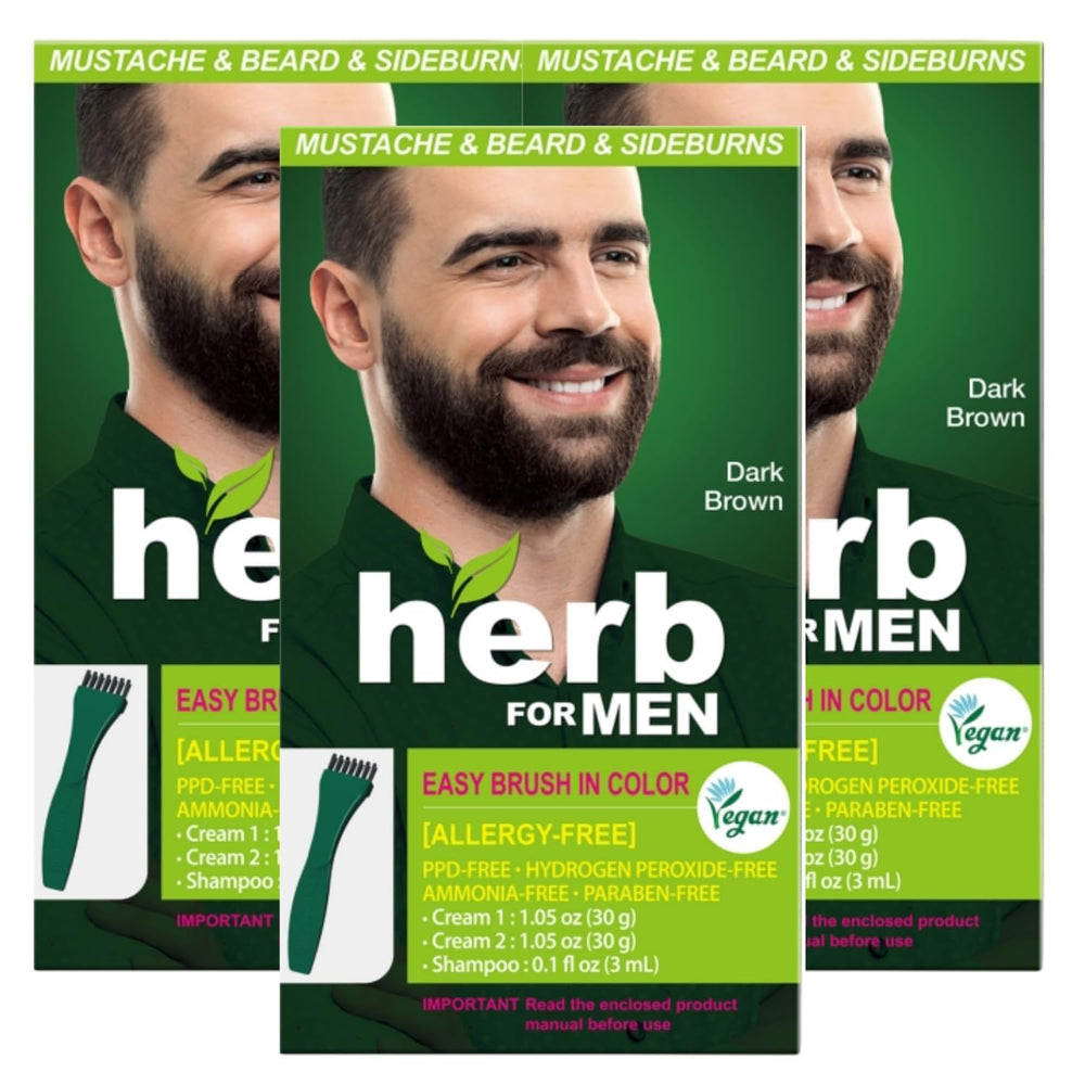 Herb Speedy mustache and beard dye 3-pack with color options.