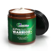 Herbal Mana Alpha Warrior cream packaging shows a compact tub for fast absorption.