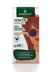 Herbatint Henna Color Warm Chestnut packaging shown with eco-friendly recyclable materials.