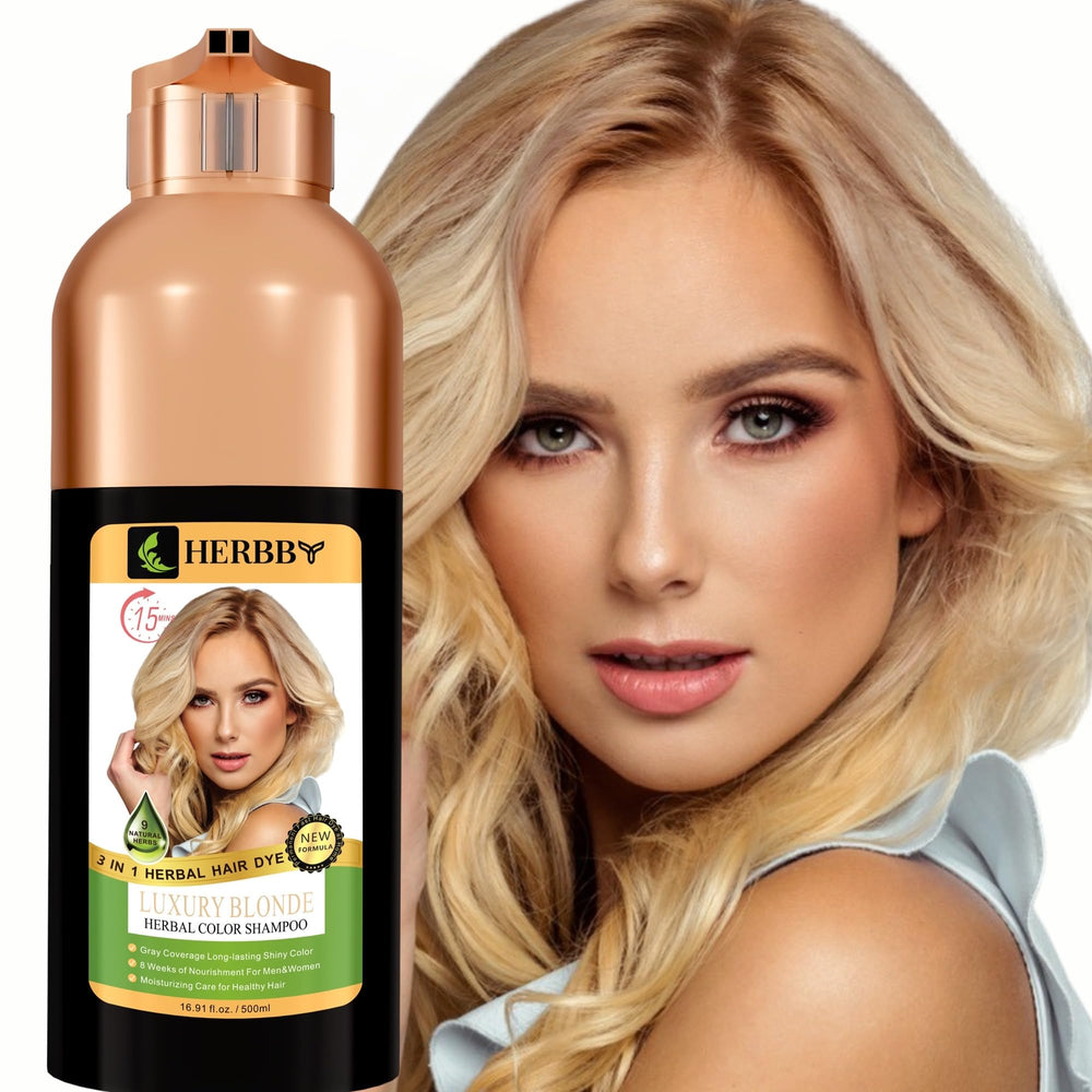 HERBBY Hair Color Shampoo bottle front showing gray coverage