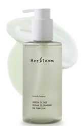 Herbloom Green Clear cleansing oil bottle and pump for easy, gentle daily cleansing.