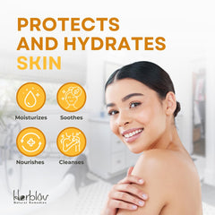 Herblov Eczema Body Wash with colloidal oatmeal shown with natural ingredients.