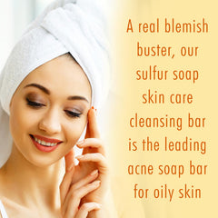 Herblov sulfur soap bar lather in hand demonstrating oil-absorption cleansing.