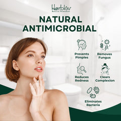 Herblov Tea Tree Oil glistening pour emphasizing natural ingredient benefits.