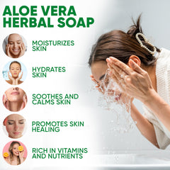 HERBOGANIC Aloe Vera Herbal Soap with aloe leaf signals refreshing hydration