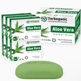 HERBOGANIC Aloe Vera Herbal Soap six bars on display for everyday cleansing