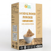 Herbs Botanica Chandan sandalwood powder packaging close-up for gentle skin care.