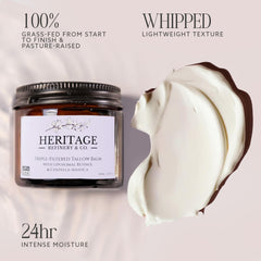 Heritage Refinery & Co. grass-fed tallow ingredients label indicating natural nourishment.