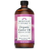 HERITAGE STORE Organic Castor Oil glass bottle closeup ideal for nourishing hair and skin