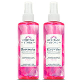 HERITAGE STORE Rosewater 2-pack bottle front, refreshing facial mist for all skin types.