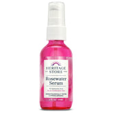 HERITAGE STORE Rosewater Serum bottle showing a hydrating, clean design for healthy-looking skin