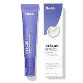 HERO COSMETICS Rescue Retinol nighttime cream bottle on countertop for smoother texture.