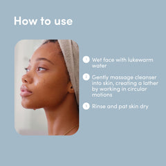 Ultra-clear pump bottle displaying paraben-free facial cleanser for all skin types