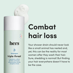 Hers Triple Threat Shampoo bottle pump view for easy daily lather
