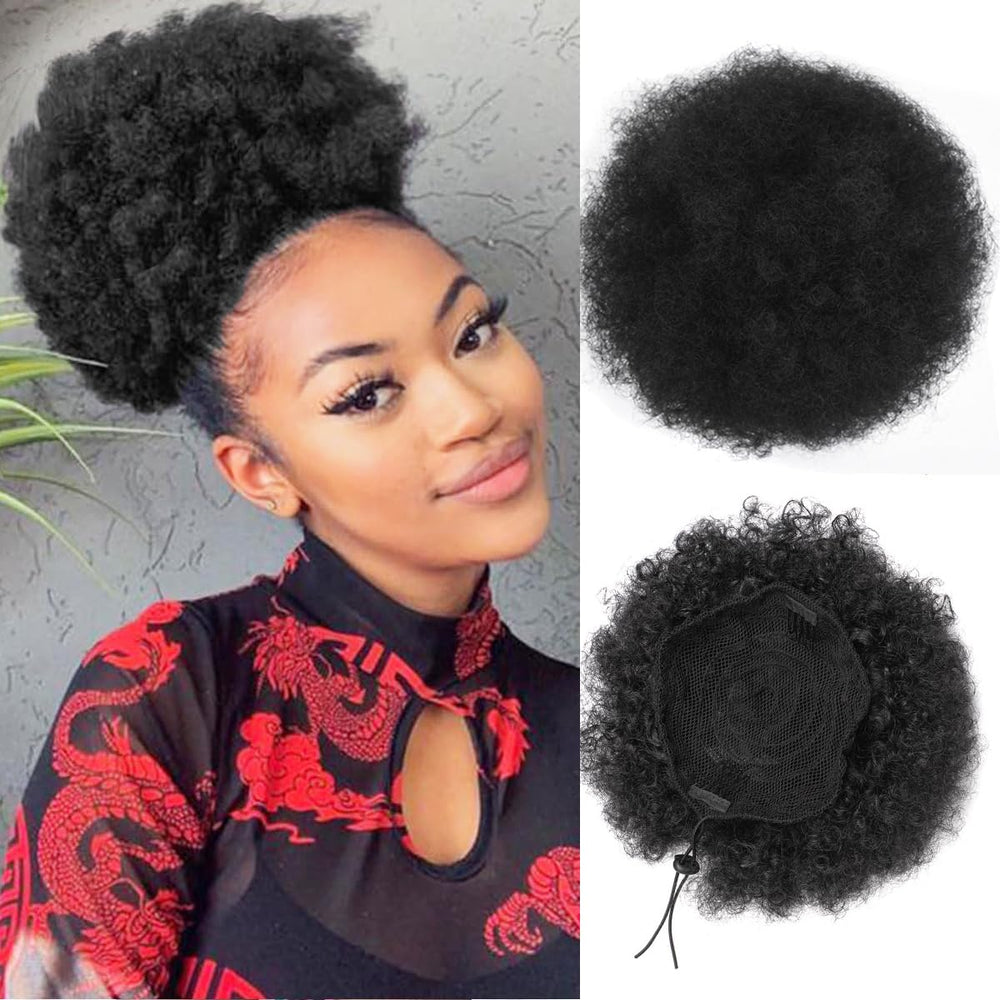 HEVAYO KISS Afro Puff drawstring ponytail for quick, natural-looking styling.