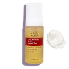 Hey Honey Don't Miss A Spot cleansing foam bottle front shows gentle daily cleanse