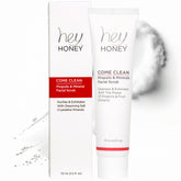 Hey Honey scrub bottle and jar demonstrates gentle, non-abrasive exfoliation for sensitive skin