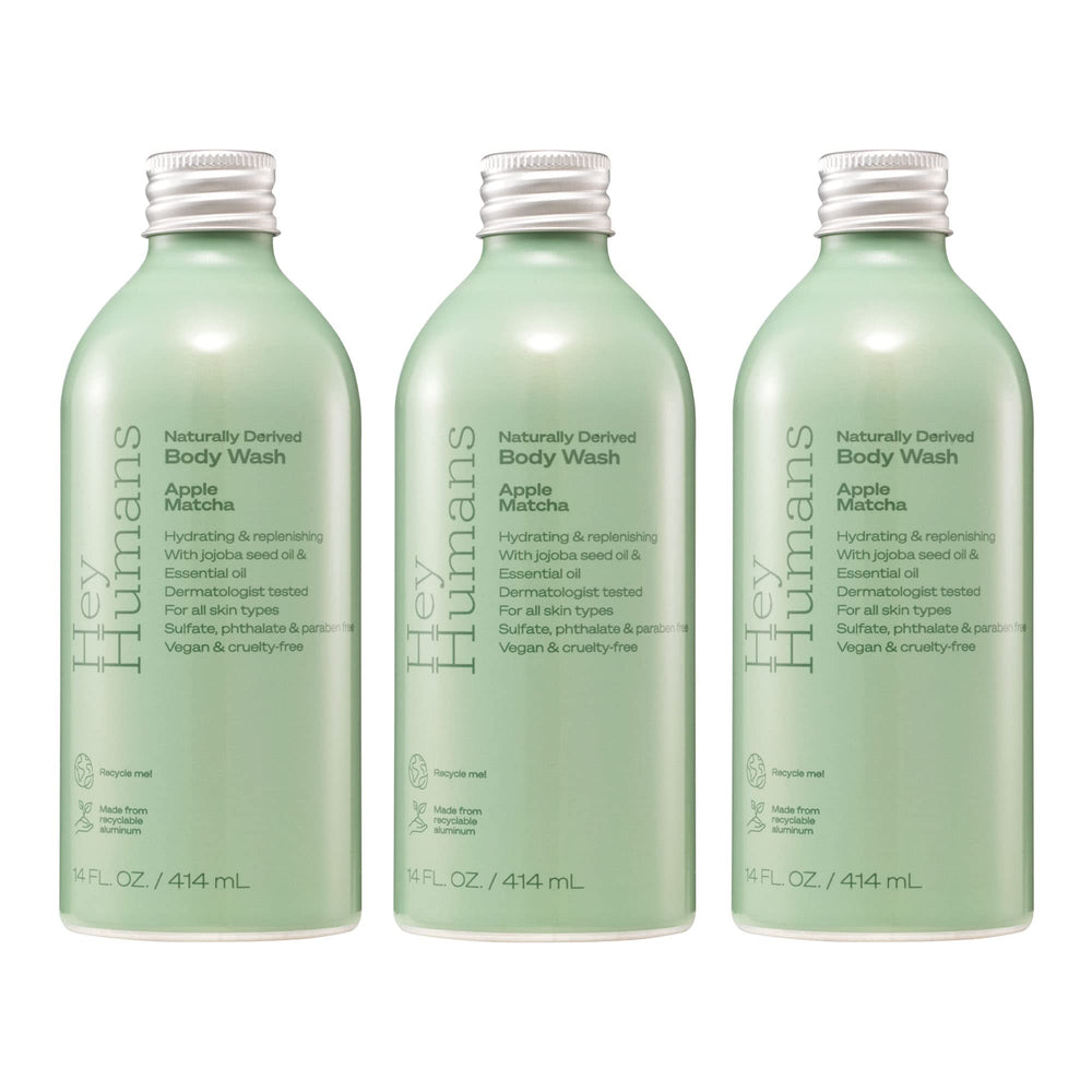 HEY HUMANS Apple Matcha bottle front shows vegan formula for refreshing cleansing