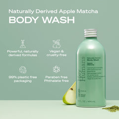 HEY HUMANS Apple Matcha bottle pour demonstrates easy dispensing for quick showers