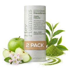 Hey Humans deodorant Apple Matcha scent shown, offering all-day odor protection and gentle skin care.