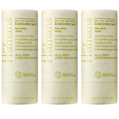 Hey Humans deodorant bottle with banana aloe scent for all-day freshness