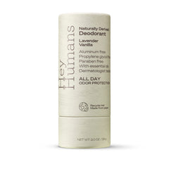 Hey Humans packaging highlighting recyclable paper packaging and aluminum-free formula