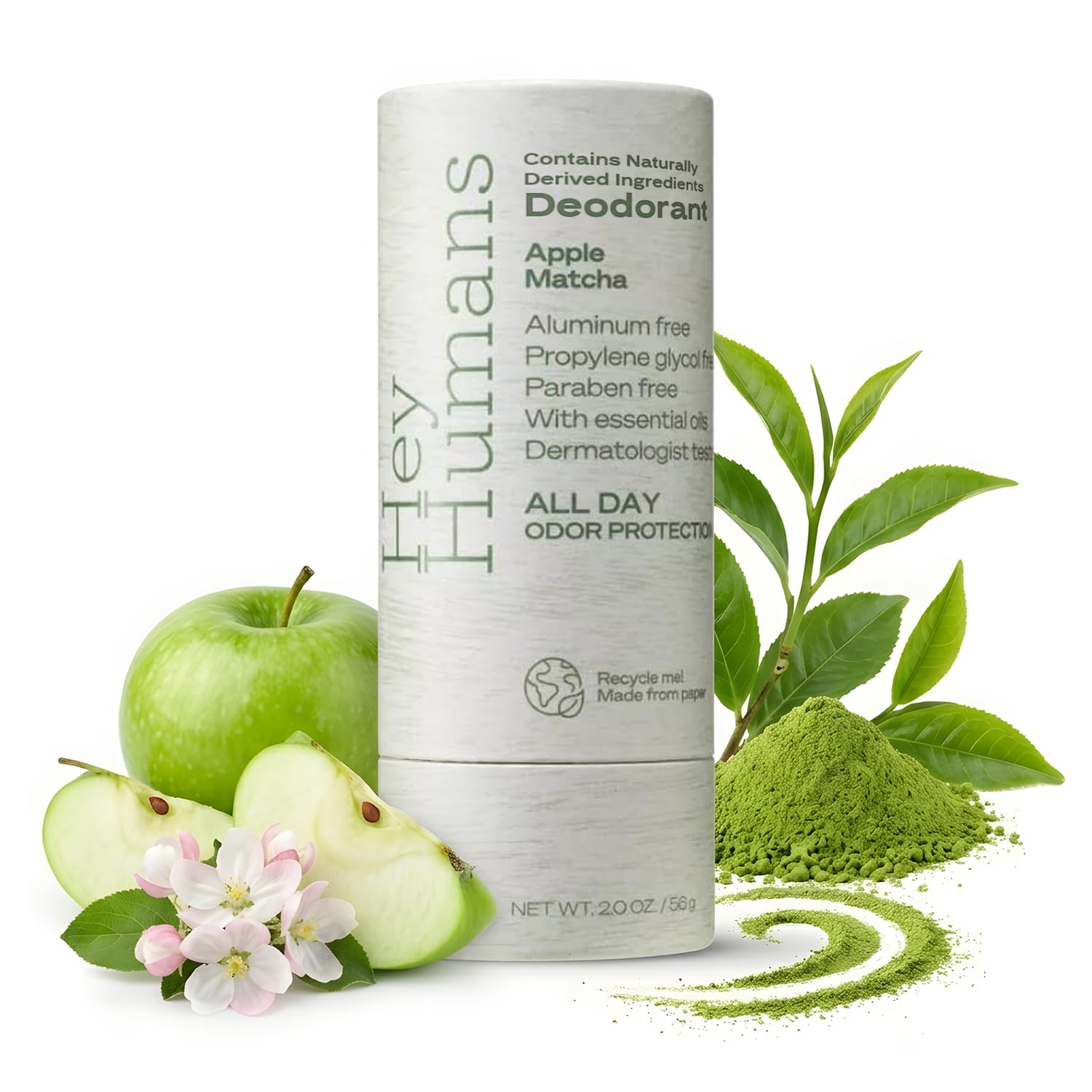 Desodorante HEY HUMANS sin aluminio Apple Matcha, uso diario