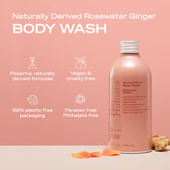 Close-up of Hey Humans Rosewater Ginger label showing natural ingredients