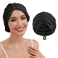 HFRHTGY adjustable silk satin bonnet on head, smooth hair protection during sleep.