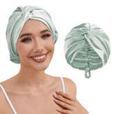HFRHTGY adjustable silk satin bonnet with back clasp protects hair while sleeping.