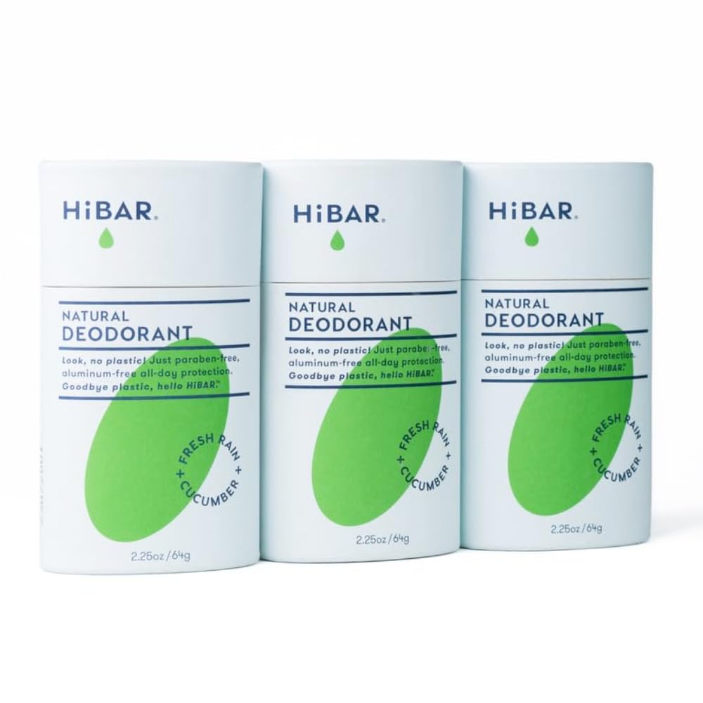 HIBAR Fresh Rain & Cucumber deodorant tube with plastic-free packaging for all-day odor protection.