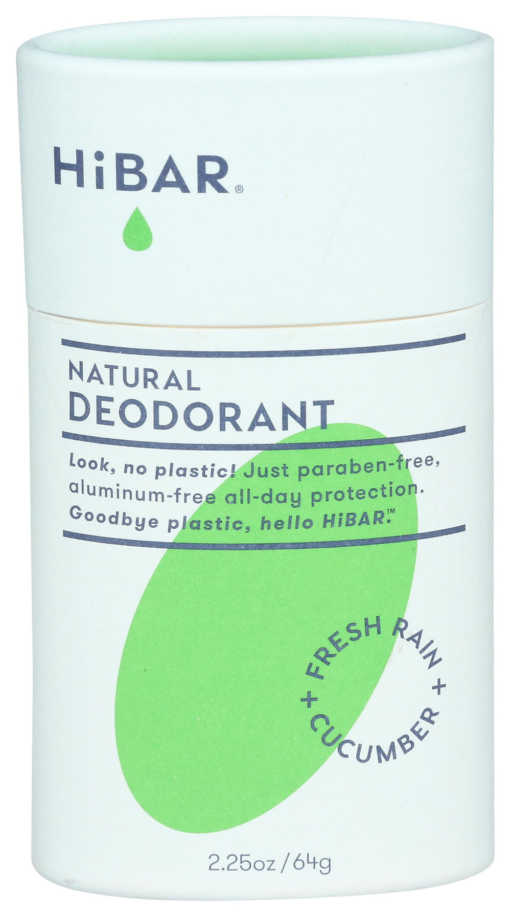 HIBAR Fresh Rain and Cucumber deodorant tube showing plastic-free packaging and all-day freshness