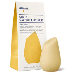 HIBAR Soothe conditioner bar packaging shown, plastic-free design highlights sustainability.