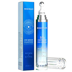Hicream Eye Cream bottle with 5% caffeine boosts brightness under the eyes.
