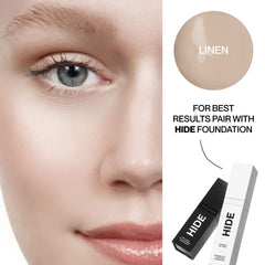 Hide Liquid Concealer under-eye application shows smoothing coverage for dark circles.
