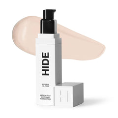 Hide Premium liquid foundation bottle for natural finish and all-day wear across skin tones.