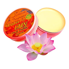 HIGH ALTITUDE FRAGRANCE Water Lily solid perfume tin showcasing portable, long-lasting scent.