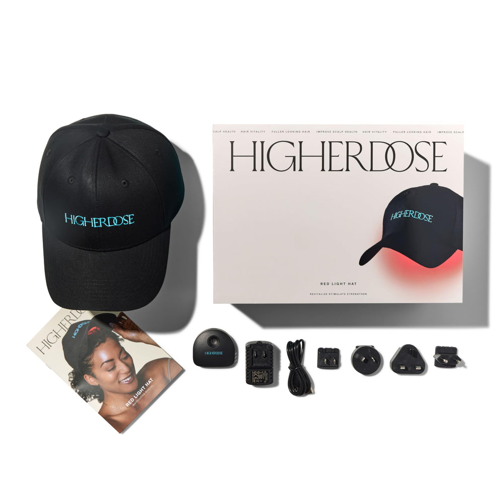 HigherDOSE red light hat front view promotes scalp care and potential hair vitality.