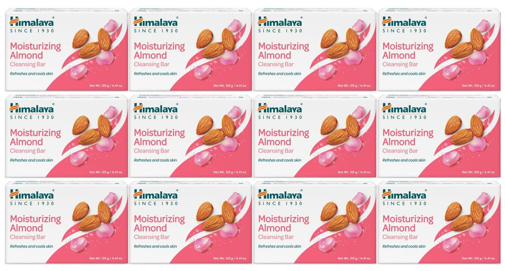 Himalaya Moisturizing Almond Cleansing Bar 12-pack display for soft, nourished skin