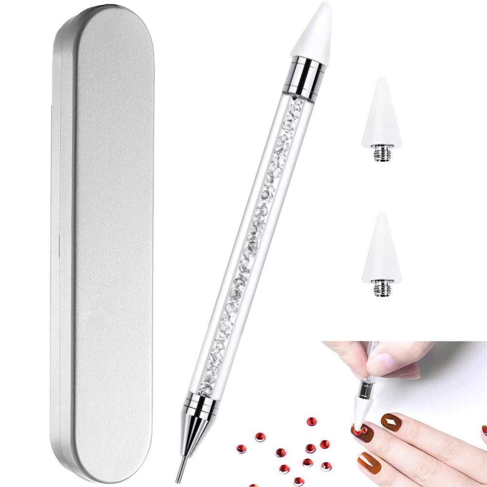 HiMo nail rhinestone picker dual-ended tool with pink acrylic handle for precise placement