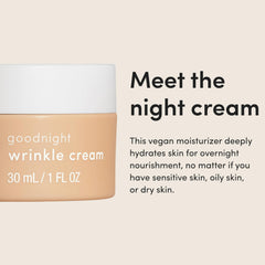 Hims & Hers Goodnight Wrinkle Cream jar texture shown for smooth nightly application.