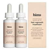 hims Hair Regrowth Treatment bottle pour showing precise dispensing on scalp