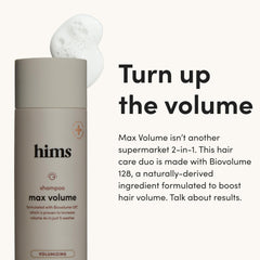 Hims Max Volume conditioner bottle showing hydration and lifted roots.
