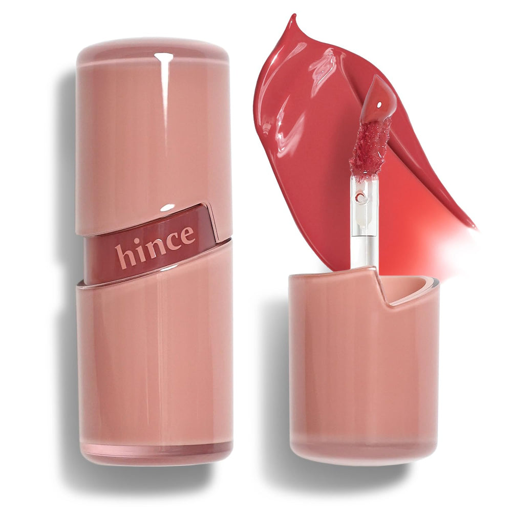 HINCE Raw Glow Lip Tint RAW ROSE 02 application close-up shows dewy, non-sticky color