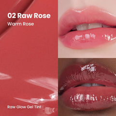 HINCE Raw Glow Lip Tint RAW ROSE swatch reveals buildable glossy finish