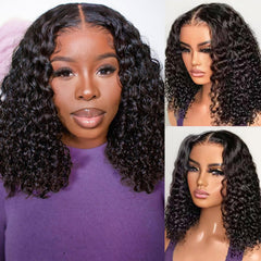 HIRIREMY Deep Wave Bob Wig front view with natural hairline for everyday wear