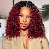 HIRIREMY ombre burgundy deep wave bob wig for a bold look