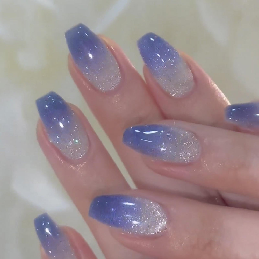 Hkanlre blue gradient bling coffin nails for stylish daily wear