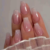 Hkanlre Bling coffin nails pink gradient close-up for a glam salon-like manicure at home